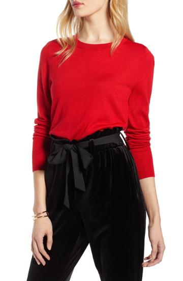Women's Halogen Merino Wool Blend Sweater - Red