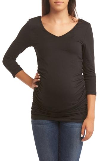 Women's Baby Moon Ruched Maternity Top - Black