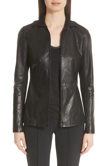 Women's Lafayette 148 New York Ponte Panel Leather Jacket - Black