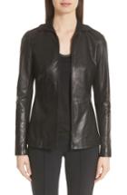 Women's Lafayette 148 New York Ponte Panel Leather Jacket - Black