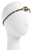 Cara Crystal & Imitation Pearl Medallion Head Wrap, Size - Black