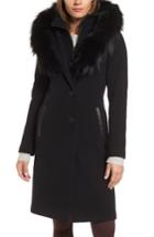 Women's Mackage Wool Blend Hooded Coat With Genuine Fox Fur Trim - Black