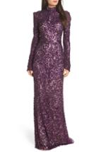 Women's Mac Duggal High Neck Sequin Gown With Train - Red