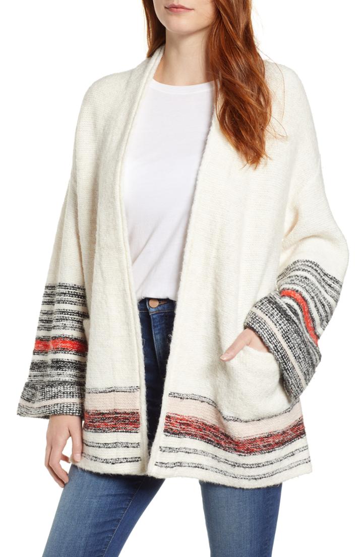 Women's Caslon Stripe Detail Cardigan, Size - Beige