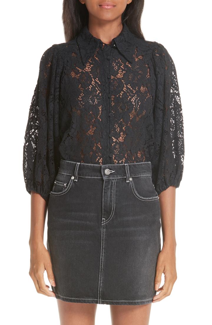 Women's Ganni Everdale Cotton Blend Lace Top Us / 34 Eu - Black