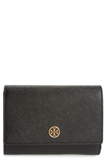 Women's Tory Burch Robinson Medium Leather Wallet - Black