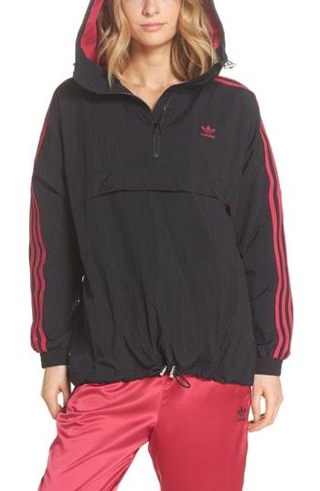 Women's Adidas Originals Pullover Windbreaker, Size - Black
