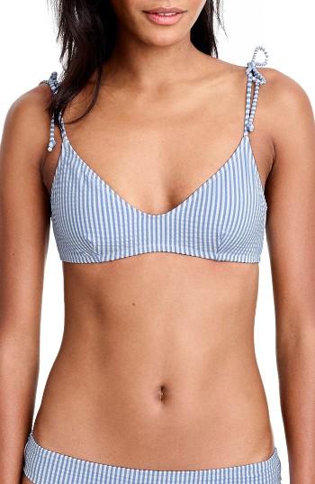 Women's J.crew Shoulder Tie Seersucker French Bikini Top