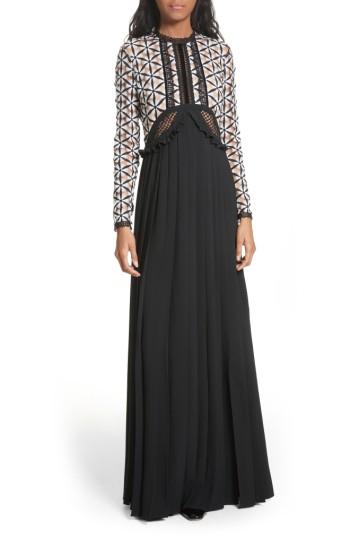 Women's Self-portrait Guipure Lace Maxi Dress - Black