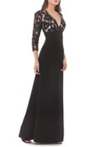 Women's Js Collections Lace & Crepe A-line Gown - Black
