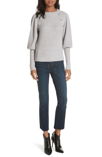 Women's Veronica Beard Jude Crystal Button Merino Wool Sweater