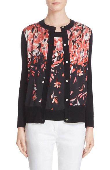 Women's St. John Collection Black Flamingo Degrade Floral Print Cardigan