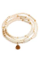 Women's Panacea Howlite Pendant Glass Pearl Stretch Bracelet