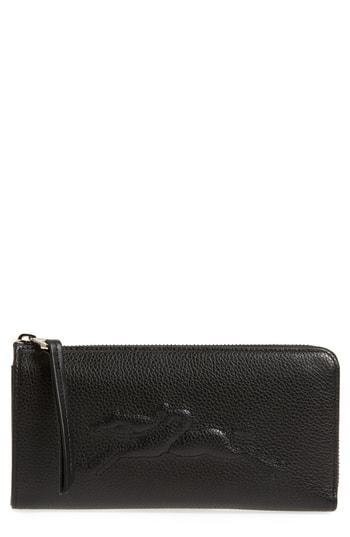 Women's Longchamp Le Foulonne Zip Around Wallet - Black