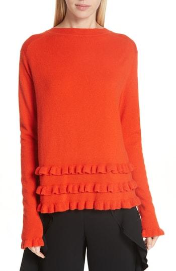 Women's Cinq A Sept Adiella Ruffle Hem Cashmere Sweater - Red