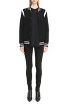 Women's Givenchy Contrast Knit Trim Logo Bomber Jacket - Black