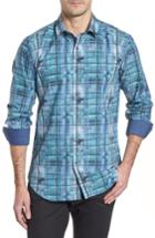 Men's Bugatchi Shaped Fit Distressed Check Sport Shirt - Blue