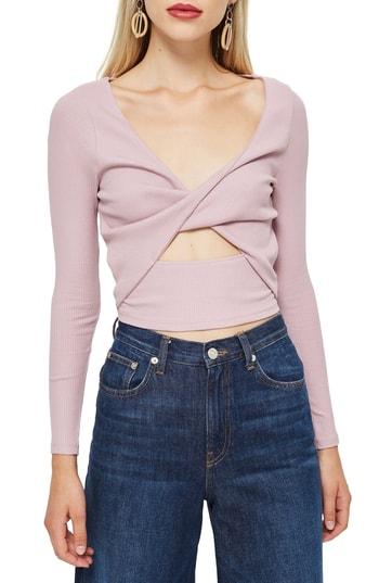 Women's Topshop Twist Front Rib Top Us (fits Like 0) - Purple
