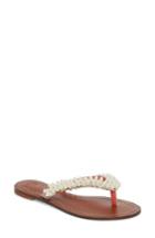 Women's Tory Burch Tatiana Imitation Pearl Embellsihed Sandal M - White