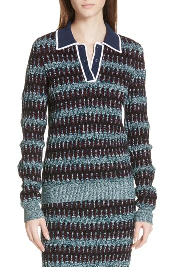 Women's Carven Stripe Merino Wool Blend Polo Sweater - Blue