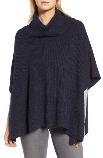 Women's Caslon Mixed Stitch Poncho Sweater /small - Blue