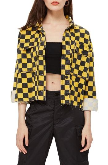 Women's Topshop Yellow Checkerboard Jacket - Yellow