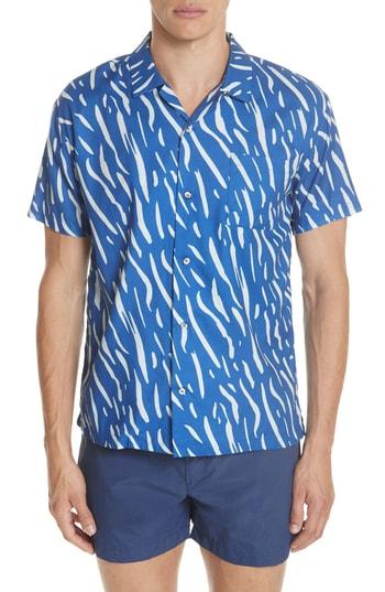 Men's Double Rainbouu Sound Wave Print Camp Shirt - Blue