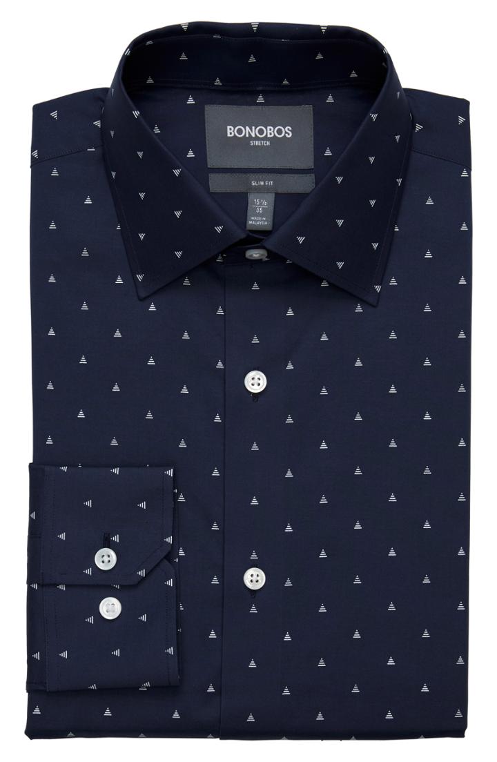 Men's Bonobos Talworth Slim Fit Stretch Print Dress Shirt 33 - Blue