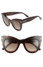 Women's Tom Ford Karina 47mm Cat Eye Sunglasses - Dark Havana/ Gradient Roviex