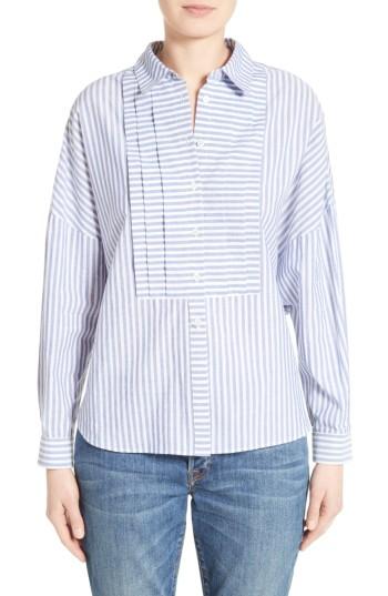 Women's Burberry Posy Stripe Bib Boyfriend Shirt - Blue