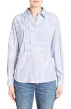 Women's Burberry Posy Stripe Bib Boyfriend Shirt - Blue