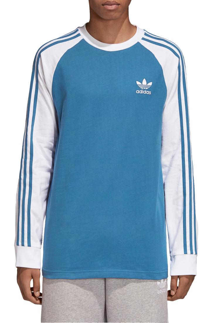 Men's Adidas Originals 3-stripes Long Sleeve Raglan T-shirt - Blue