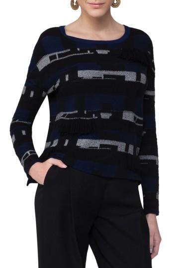 Women's Akris Punto Fringe Jacquard Cotton Blend Pullover - Blue