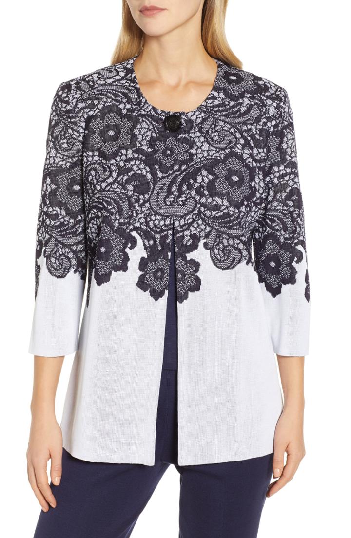 Women's Ming Wang Lace Look Jacquard Knit Jacket - White