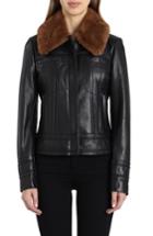 Women's Badgley Mischka Leather Aviator Jacket With Genuine Shearling - Black