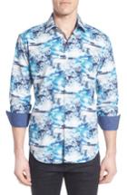 Men's Bugatchi Shaped Fit Ocean Print Sport Shirt
