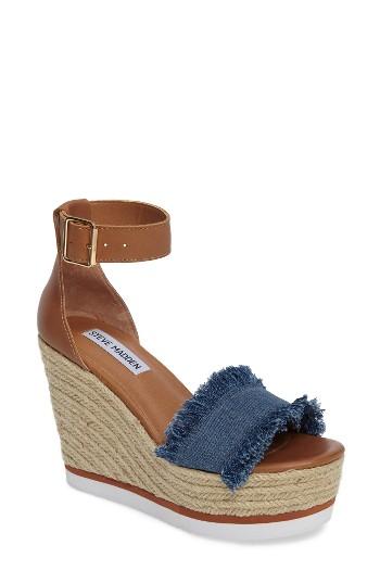 Women's Steve Madden Valley Fringed Platform Wedge Sandal .5 M - Blue