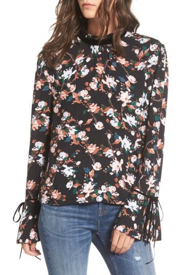 Women's Bp. Floral Print Tie Sleeve Top - Black