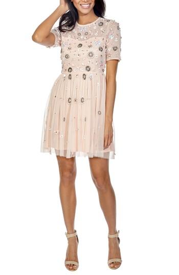 Women's Lace & Beads Baby Sequin Minidress - Beige