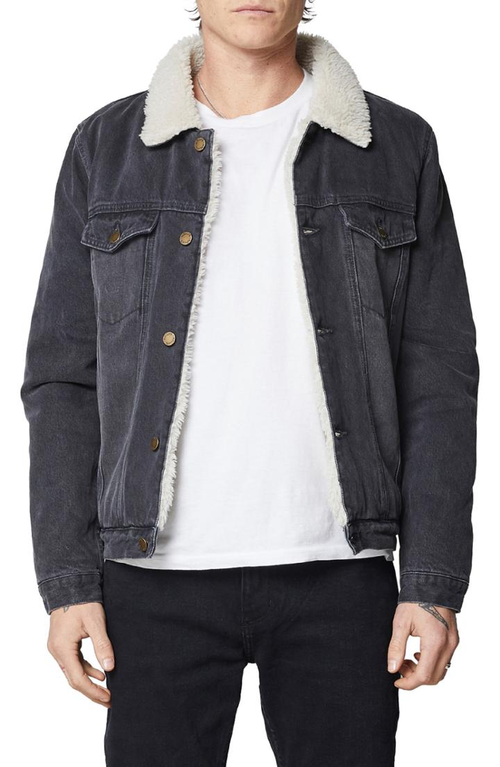 Men's Rolla's Faux Shearling Trim Denim Jacket - Black