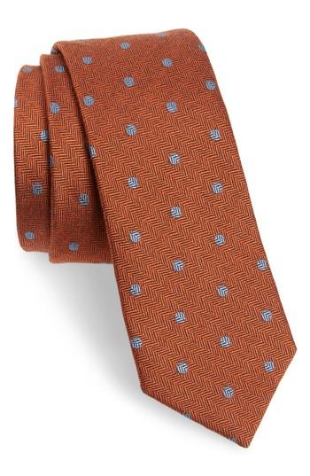Men's The Tie Bar Dotted Hitch Silk & Wool Skinny Tie, Size - Orange