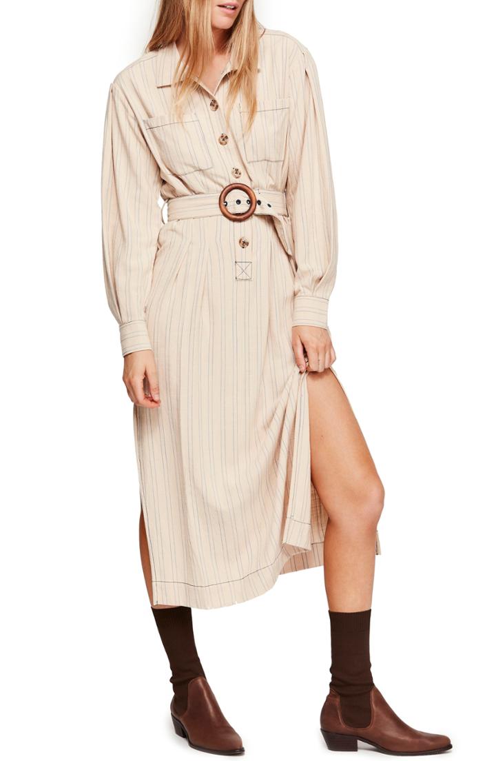 Women's Free People Audrey Stripe Midi Shirtdress - Beige