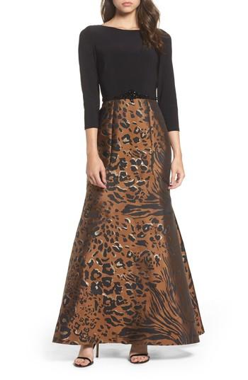Women's Eliza J Embellished Mixed Media Trumpet Gown
