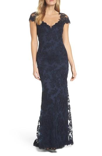 Women's Tadashi Shoji Embroidered Corded Lace Gown - Blue