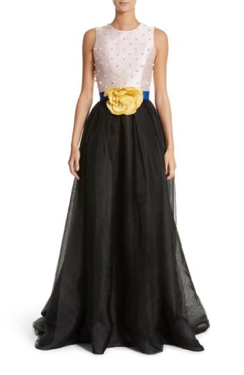 Women's Carolina Herrera Colorblock Embellished Bodice Gown - Pink
