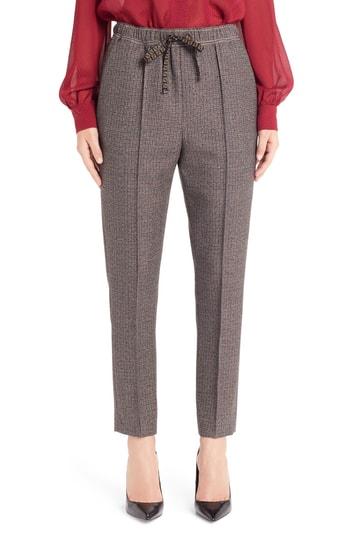Women's Fendi Microcheck Skinny Stretch Wool Pants Us / 40 It - Burgundy