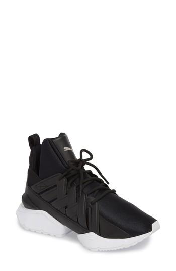 Women's Puma Muse Echo Satin En Pointe High Top Sneaker .5 M - Black