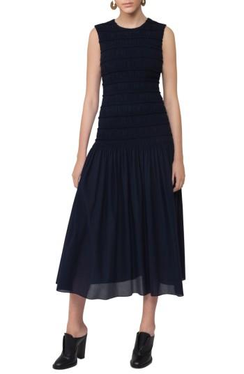 Women's Akris Punto Smocked Bodice Midi Dress - Blue