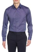 Men's Calibrate Trim Fit Stretch Solid Dress Shirt 34/35 - Blue