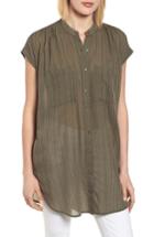 Women's Caslon Button Front Longline Top - Green